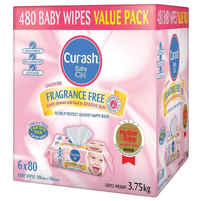 Picture of Curash Baby Wipes Fragrance Free 婴儿宝宝湿巾 (无香型) 6x80超值装